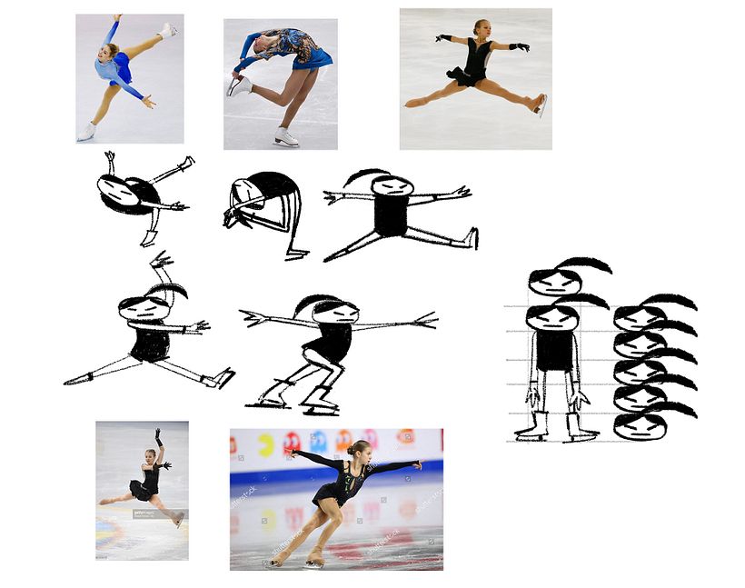 primero ensayos de poses y el diseño del personaje