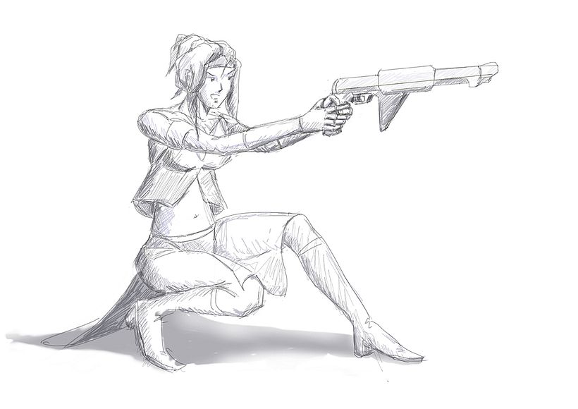 Bocetos action girl. - Illustrazione tradizionale