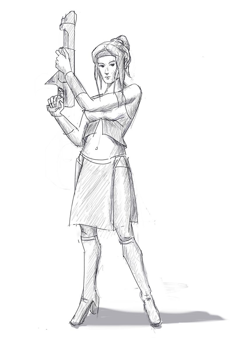 Bocetos action girl. - Illustrazione tradizionale