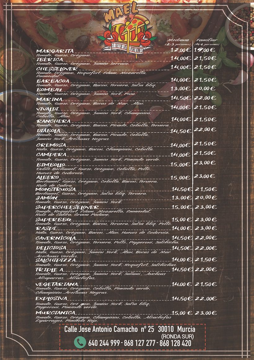 Carta y Flyer Pizzería Mael (Murcia) 1