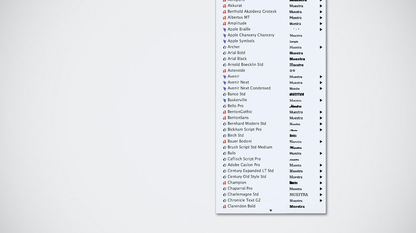 Distintos tipos de fuente OpenType