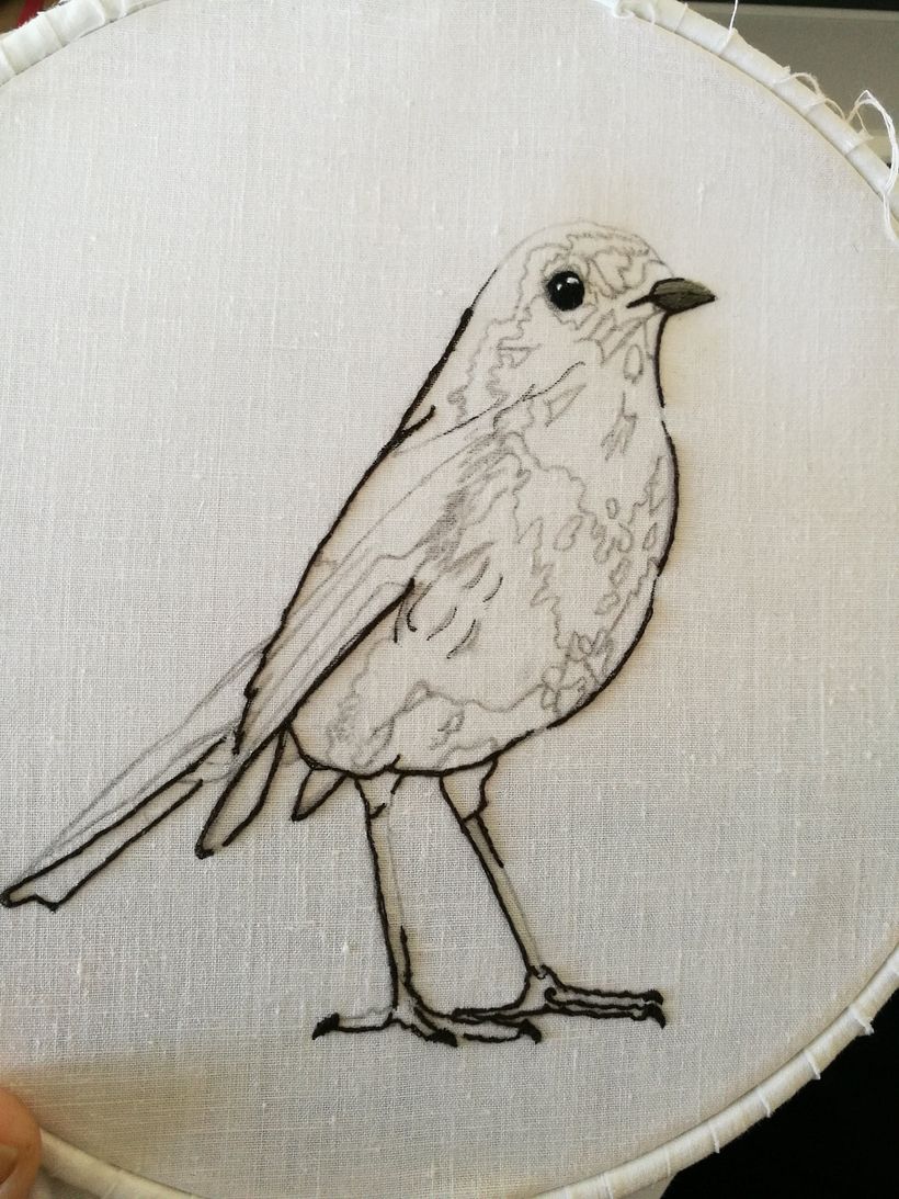 Mi Proyecto del curso: Pintar con hilo: técnicas de ilustración textil, Aquí esta mi petirrojo listo para volar 1