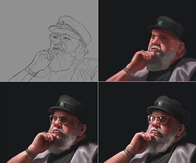 Proceso de trabajo, desde el boceto inicial hasta el resultado final.