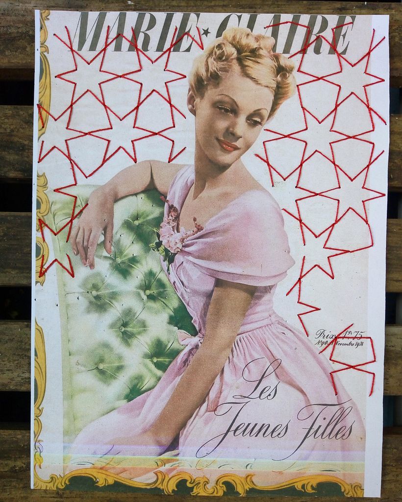 por este lado quiero ir, mas sutil , aplicando la tecnica japonesa Sashiko sobre la revista