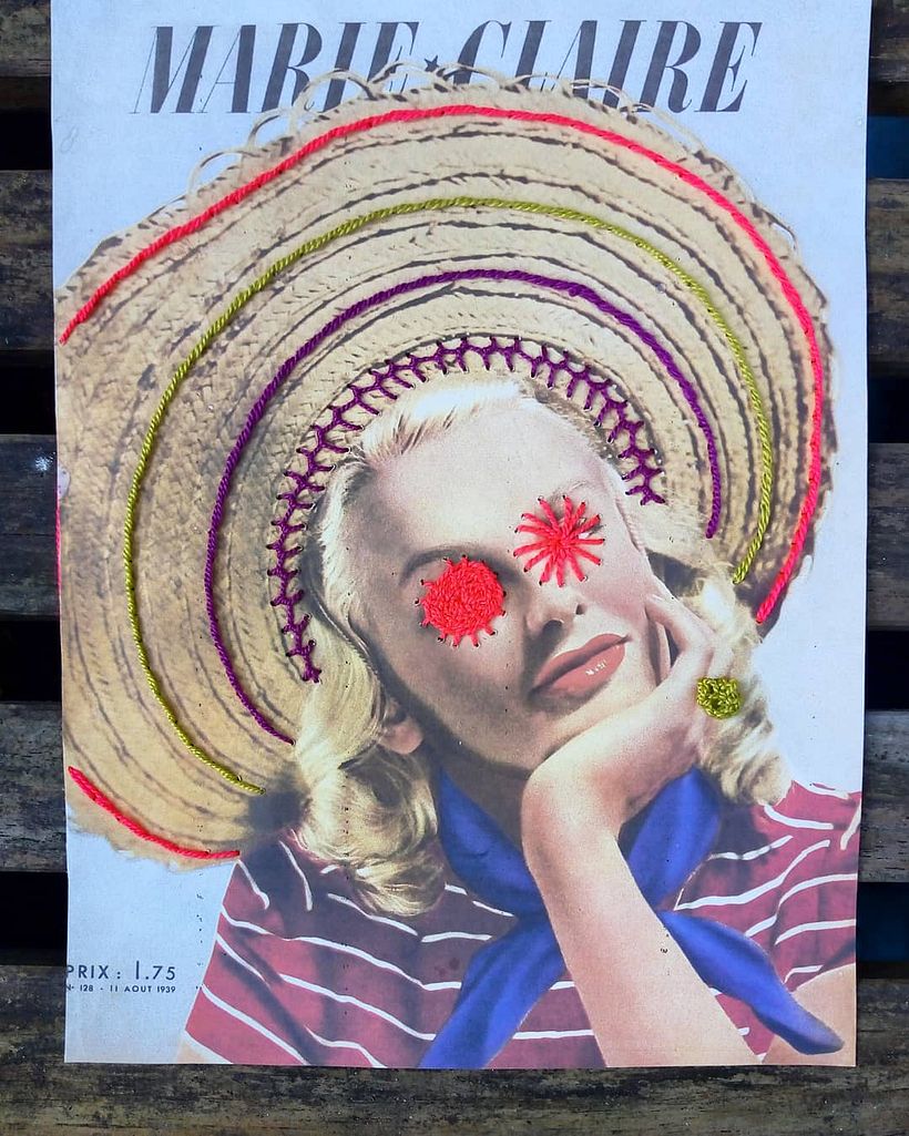 Mi Proyecto del curso: Bordado sobre tapas de revistas antiguas (Marie Claire) 5