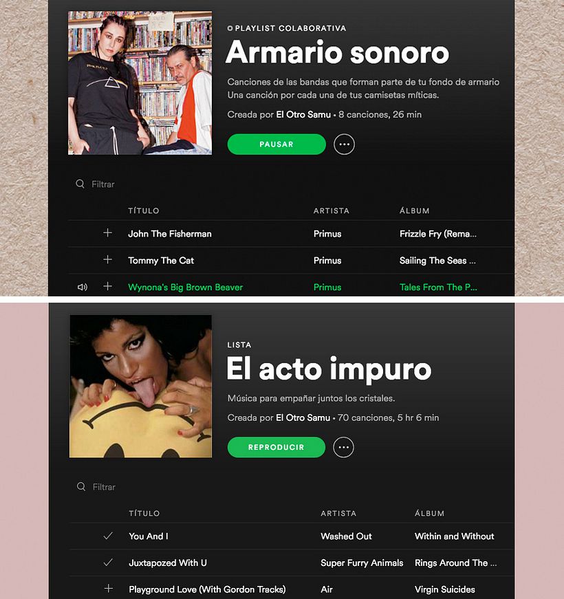 Capturas de portadas para las diferentes playlists de Spotify