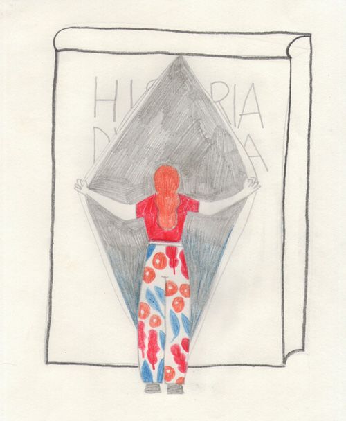 Primer boceto en el cuaderno con lápices de colores