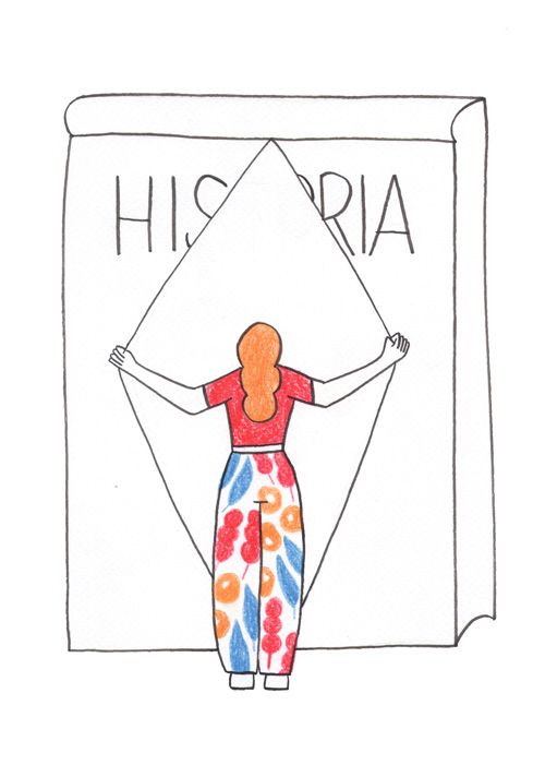 Boceto en tinta y lápices de colores