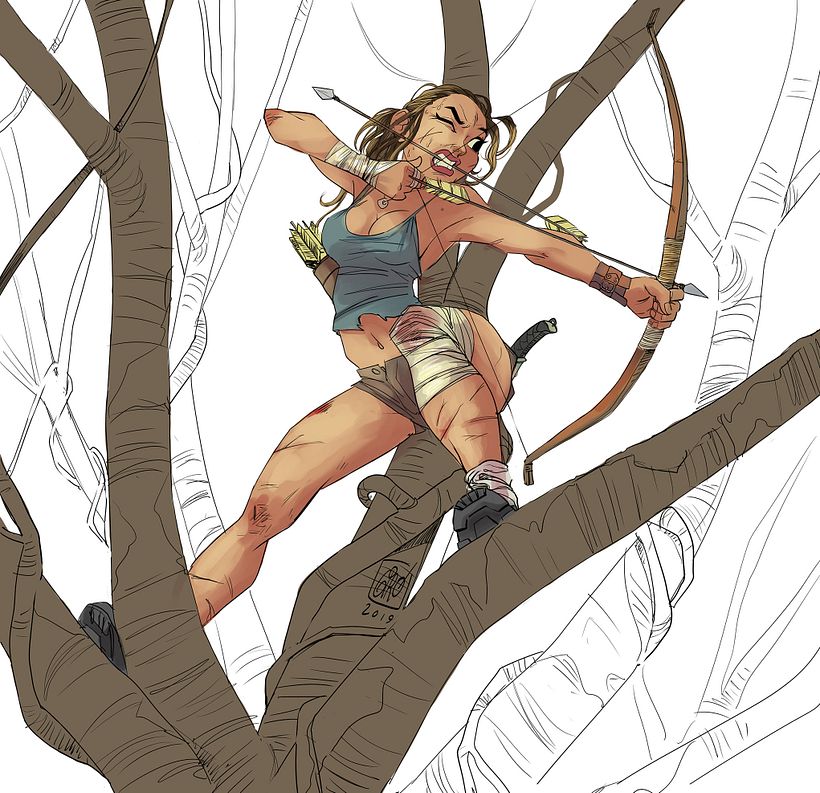 Trabajo de volumen y detalles del personaje. Capas de color y multiplicar básicas.
