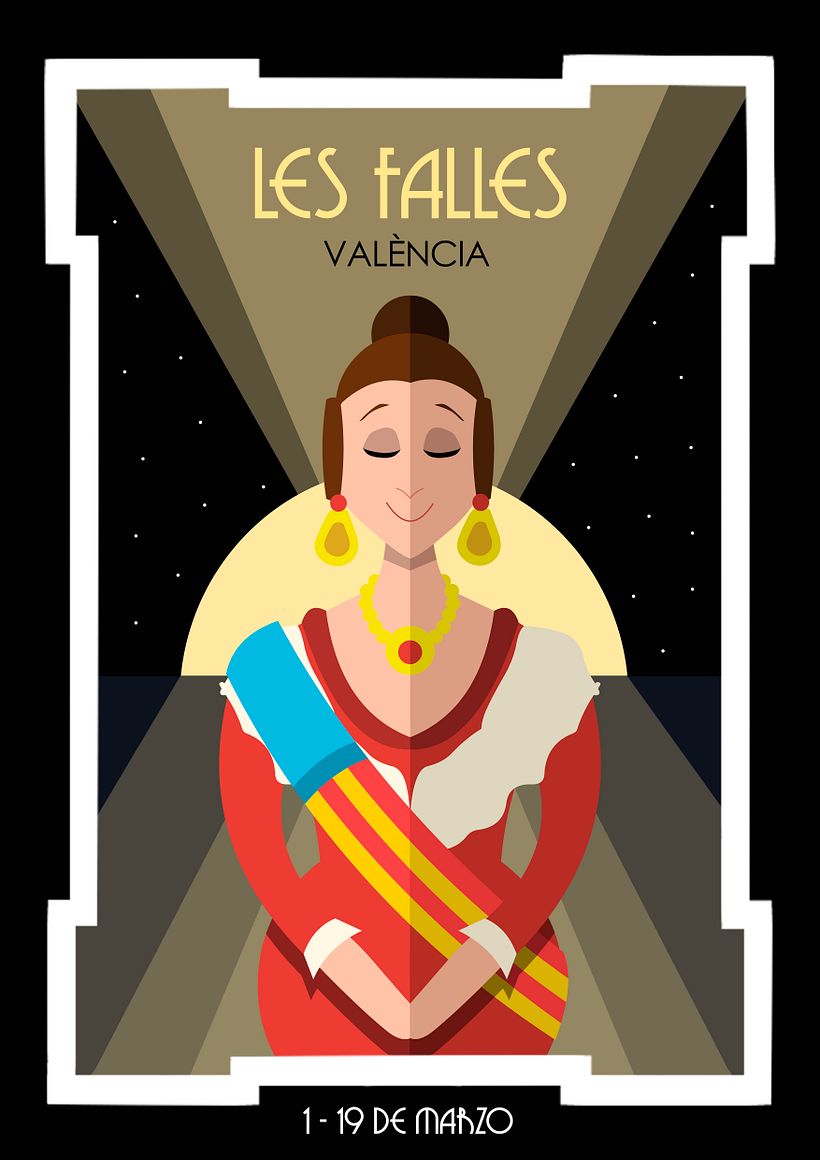 Cartel Las Fallas - Estilo Art Deco 0
