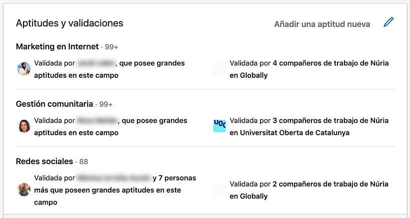 Aptitudes y validaciones en LinkedIn