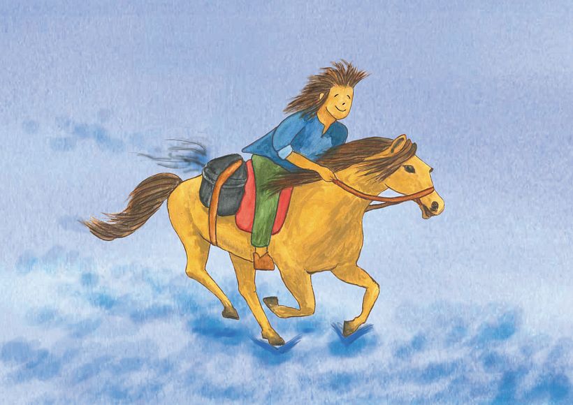 Torrabolets, el héroe del cuento corre a vencer al montruo con más maña que fuerza.