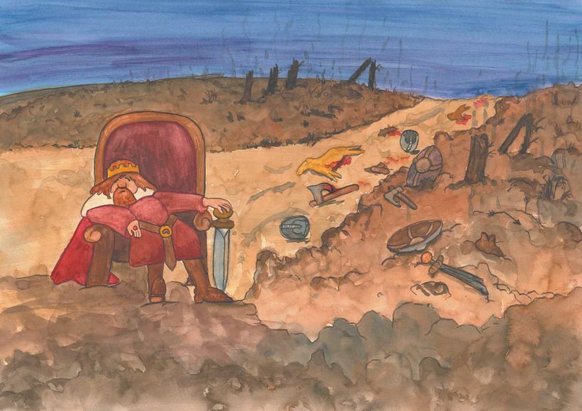 El rey está preocupado por los destrozos que ha hecho el monstruo.