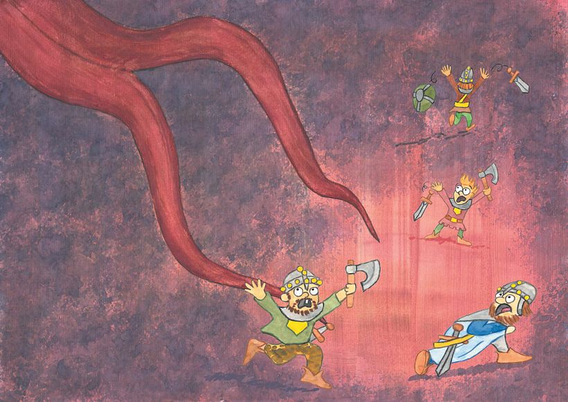 Los querreros valientes huyen del monstruo