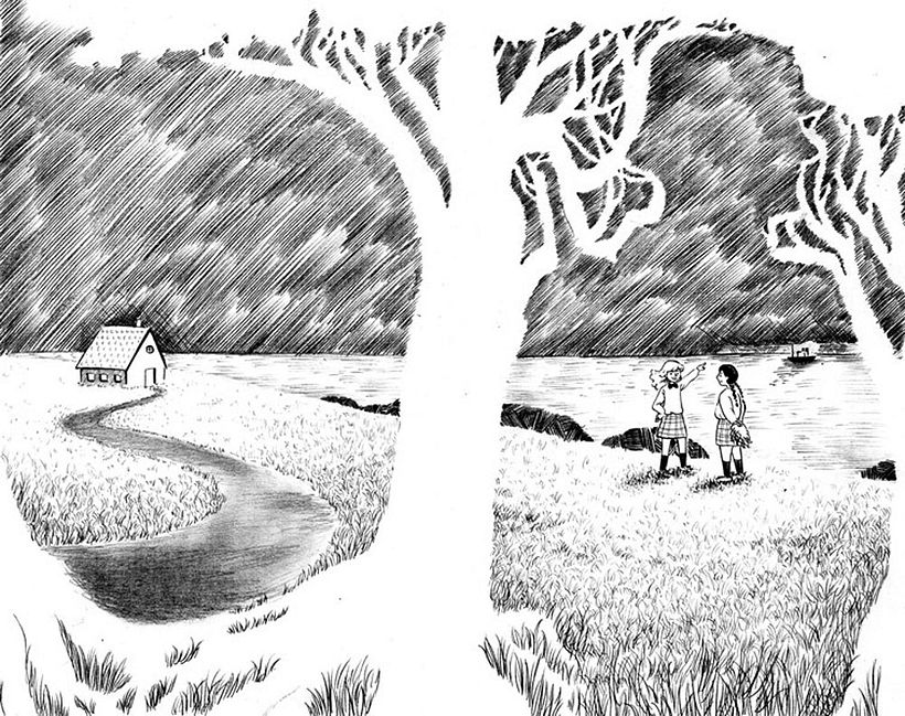 Dibujo a grafito de Nuria Ortega para la portada de "¿Quién cuenta las estrellas?", de Lois Lowry