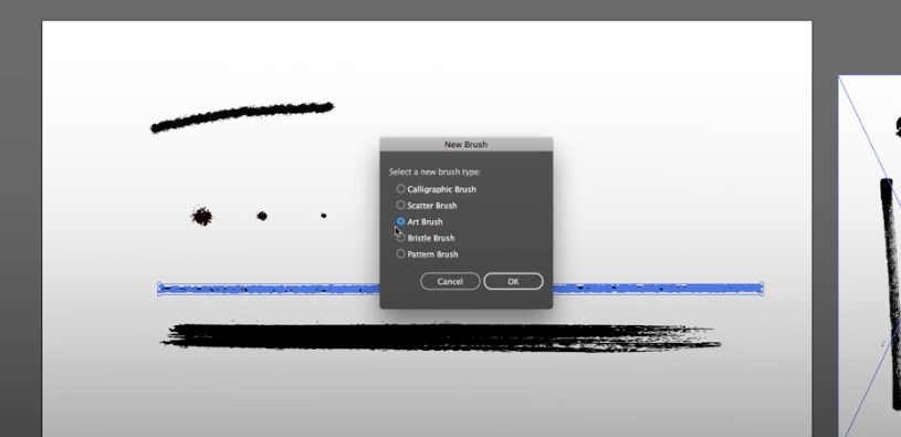 Al arrastrar la forma a la paleta "Brushes", aparecerá este cuadro de diálogo en el que debemos seleccionar "New Art Brush"