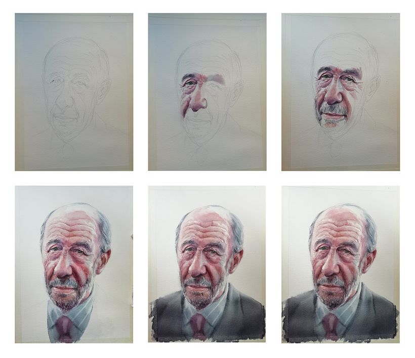 Fases del proceso de dibujo (cinco horas de trabajo). 