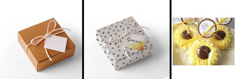 ... y esta la cajita de regalo, que podría ser un jaboncito hecho de aceite de girasol.