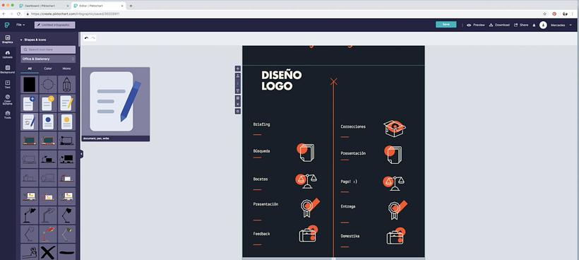 Podemos escoger los logos que queramos en el menú "Shapes & Icons"