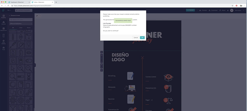 El menú "Share" nos permite extraer un enlace para compartir