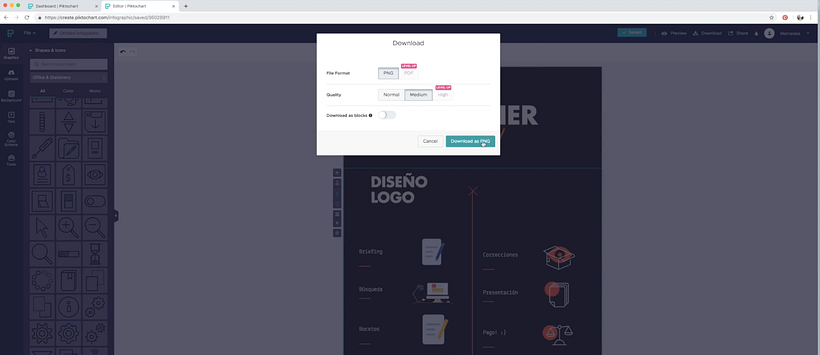 El menú "Download" nos permite bajar nuestra infografía