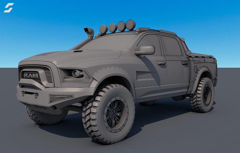 Clay & Wireframe render