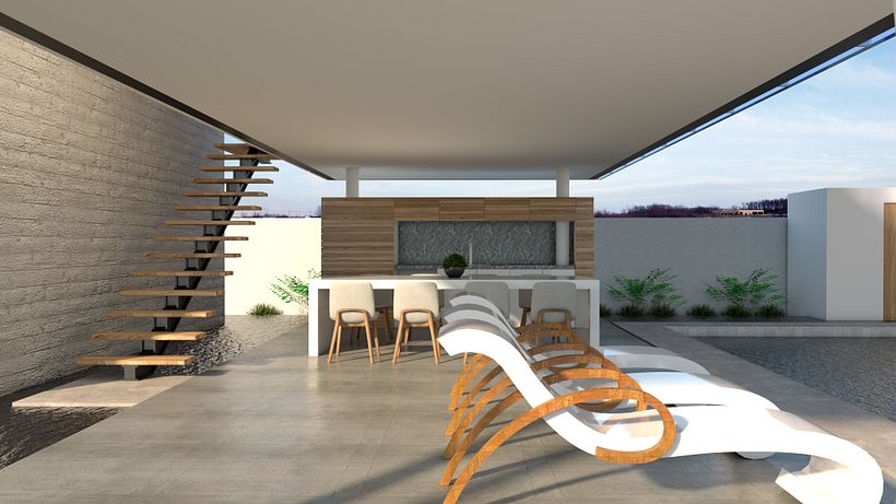 Vista Planta Baja (Cocina, Comedor y Escaleras)