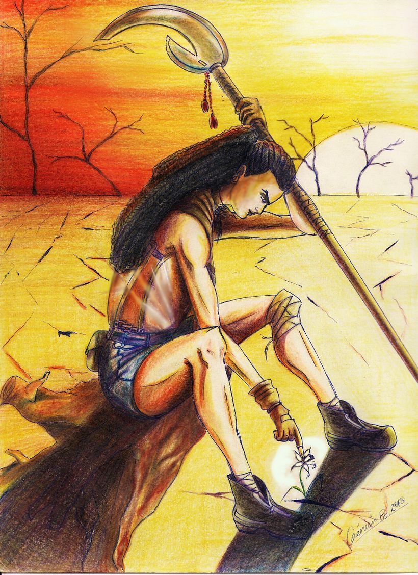 Dibujo realizado con lápices de color y bolígrafo.