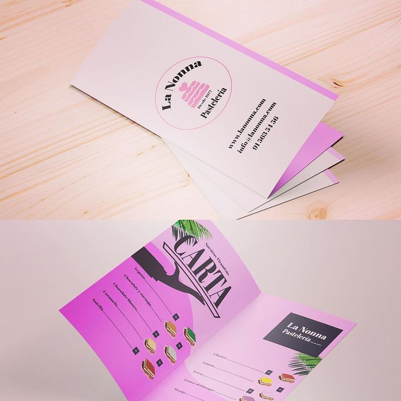 Diseño de logotipo y carta de productos para pastelería La Nonna en Madrid . . 0