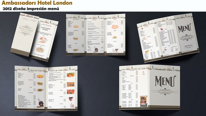 Diseño de varios menú para cliente en Inglaterra.