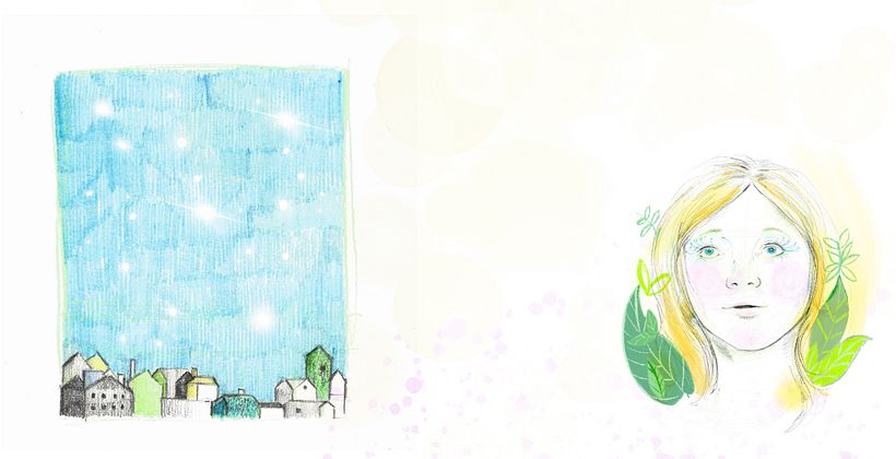 Double page: Pencil color, watercolor and procreate.