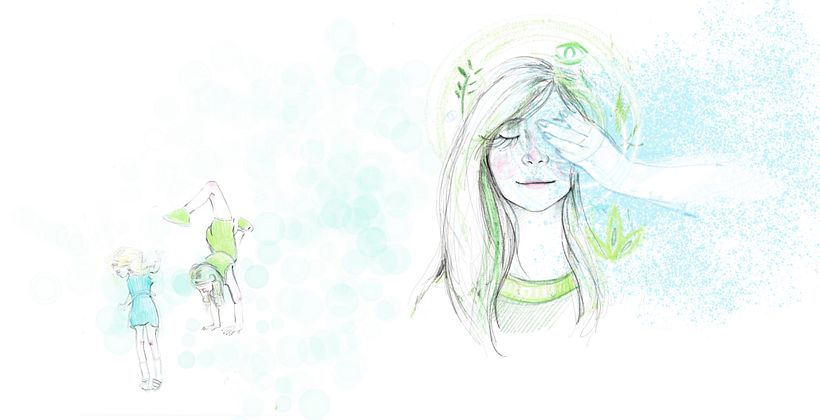 Double page: Pencil color, watercolor and wax.