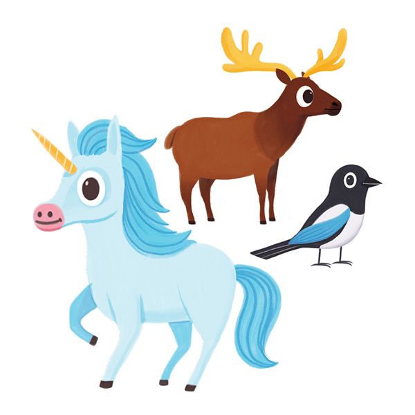 Uapití, Urraca, Unicornio