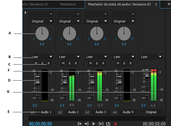 Controles de audio de Premiere