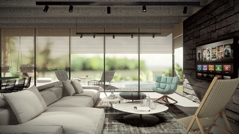 Ambiente interno de Casa Luko en Playa Hermosa Costa Rica. Elaborado con Revit, Lumion y Photoshop. JSARQ