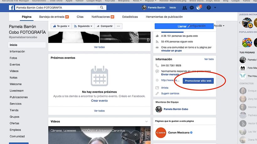 Evita el botón "promocionar sitio web", aquí marcado en rojo
