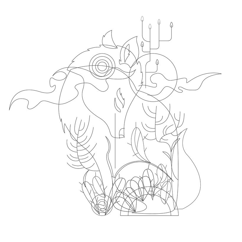 Luego he trazado el contorno sobre el boceto, (he separado los diferentes elementos en capas para no confundirme)