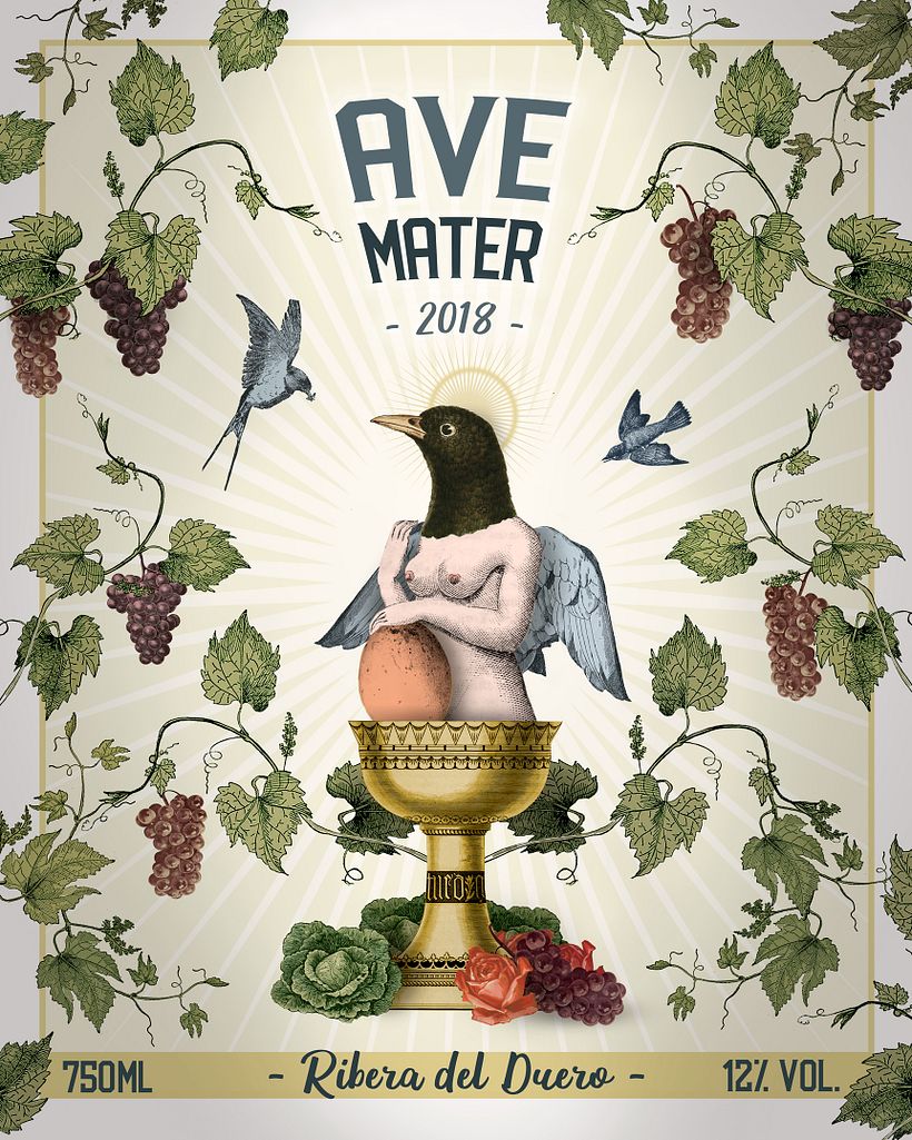 'Ave Mater' - Etiqueta para botella de vino 1