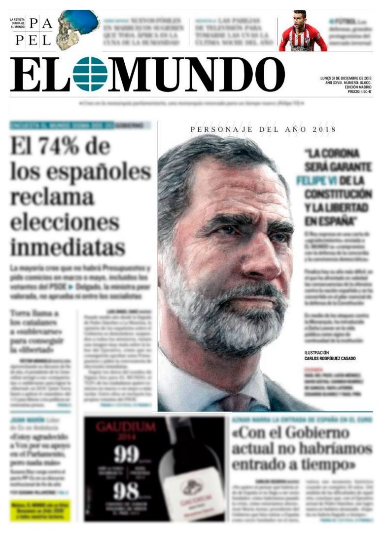 Portada del periódico el día de su publicación (31/12/2018)