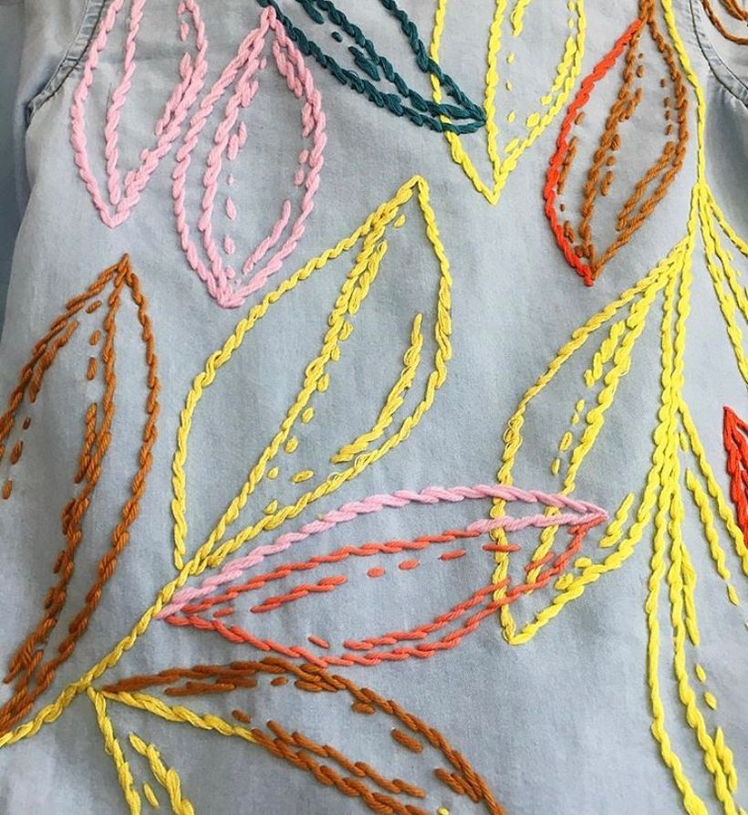 Bordado lineal usando puntada atras