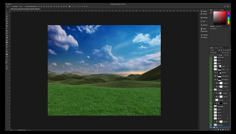 Pasto en primer plano y colinas traseras de relleno (renders 3D también)