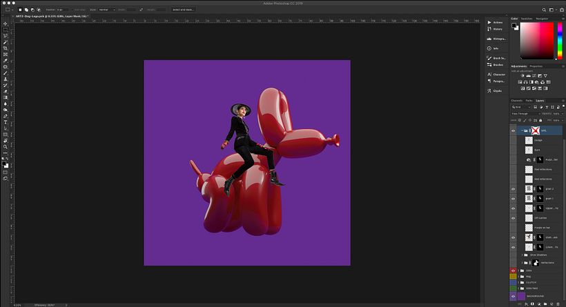 Colocación de perro-globo en proporción. ( render 3D)