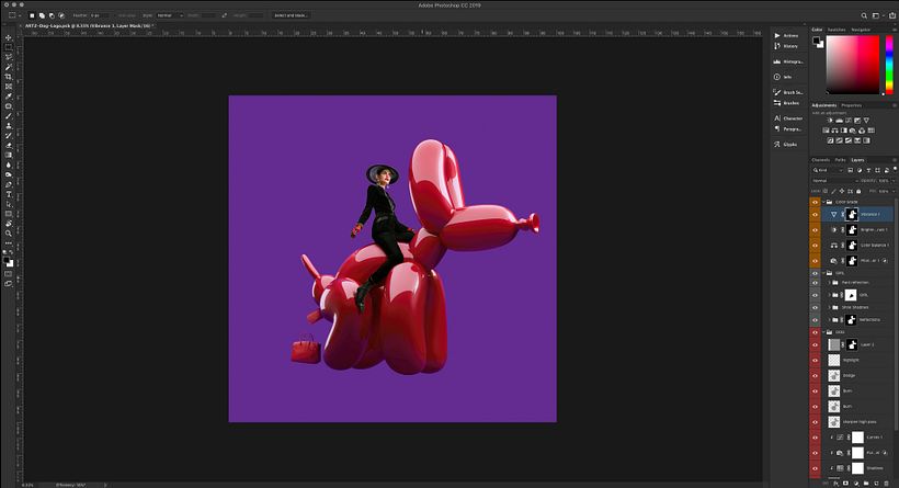 Enmascarar modelo, luces, sombras y reflejos. Agregar bolsos.