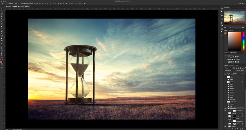 Integración preliminar del reloj principal + corrección de transparencia del vidrio para empatar con fondo.