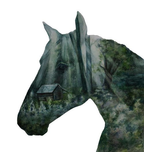 Double Exposure Watercolor Horse 0