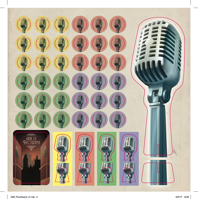 Detalle de la composición de los componentes en el punchboard en Indesign