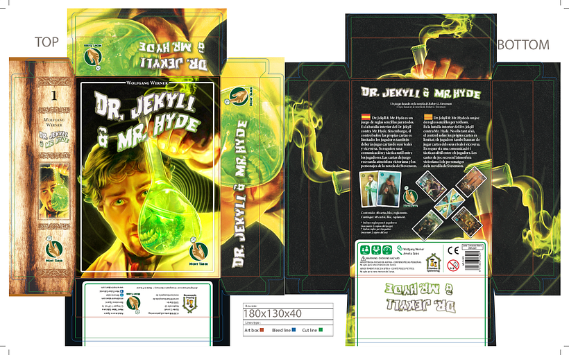 Detalle de la composición de la caja de Dr. Jekyll & Mr. Hyde en Indesign