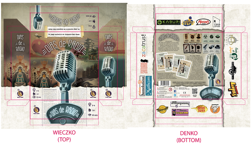 Detalle de la composición de la caja en Indesign