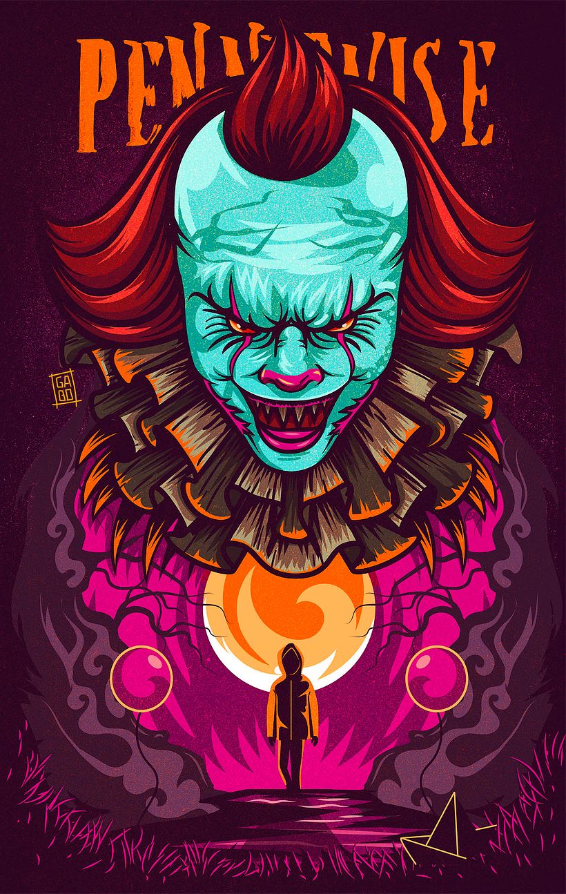 El payaso aterrador en vector - Ilustración tradicional