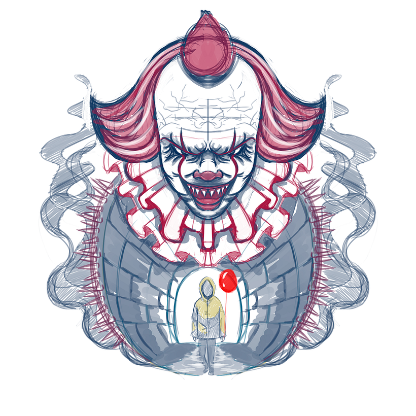 El payaso aterrador en vector - Ilustración tradicional